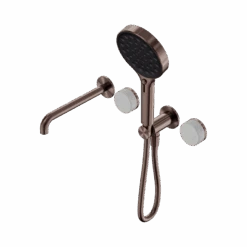 Serenity Progressive Shower System With Spout And Serenity Hand Shower -HERA Bathware Sales serenity progressive shower system with spout and serenity hand showerbrushed bronzecarrarashower systemnero tapware 121423