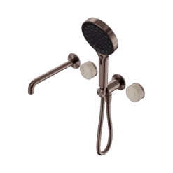 Serenity Progressive Shower System With Spout And Serenity Hand Shower -HERA Bathware Sales serenity progressive shower system with spout and serenity hand showerbrushed bronzerome travertineshower systemnero tapware 346424