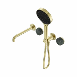 Serenity Progressive Shower System With Spout And Serenity Hand Shower -HERA Bathware Sales serenity progressive shower system with spout and serenity hand showerbrushed goldarabesscato corchiashower systemnero tapware 697379