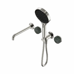Serenity Progressive Shower System With Spout And Serenity Hand Shower -HERA Bathware Sales serenity progressive shower system with spout and serenity hand showerbrushed nickelarabesscato corchiashower systemnero tapware 306205