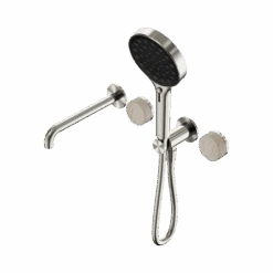 Serenity Progressive Shower System With Spout And Serenity Hand Shower -HERA Bathware Sales serenity progressive shower system with spout and serenity hand showerbrushed nickelrome travertineshower systemnero tapware 758145