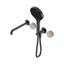 Serenity Progressive Shower System With Spout And Serenity Hand Shower -HERA Bathware Sales serenity progressive shower system with spout and serenity hand showergun metalrome travertineshower systemnero tapware 707643