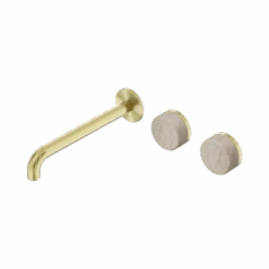 Serenity Wall Basin Set 220mm Offset Spout -HERA Bathware Sales serenity wall basin set 220mm offset spoutbrushed goldrome travertinebasin setnero tapware 944612