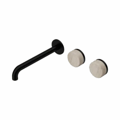 Serenity Wall Basin Set 220mm Offset Spout -HERA Bathware Sales serenity wall basin set 220mm offset spoutmatte blackrome travertinebasin setnero tapware 193126