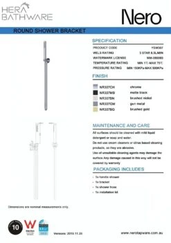 SLIM SHOWER ON BRACKET 8 SLIM SHOWER ON BRACKET -HERA Bathware Sales slim shower on bracketbrushed bronzehand showernero tapware 697372