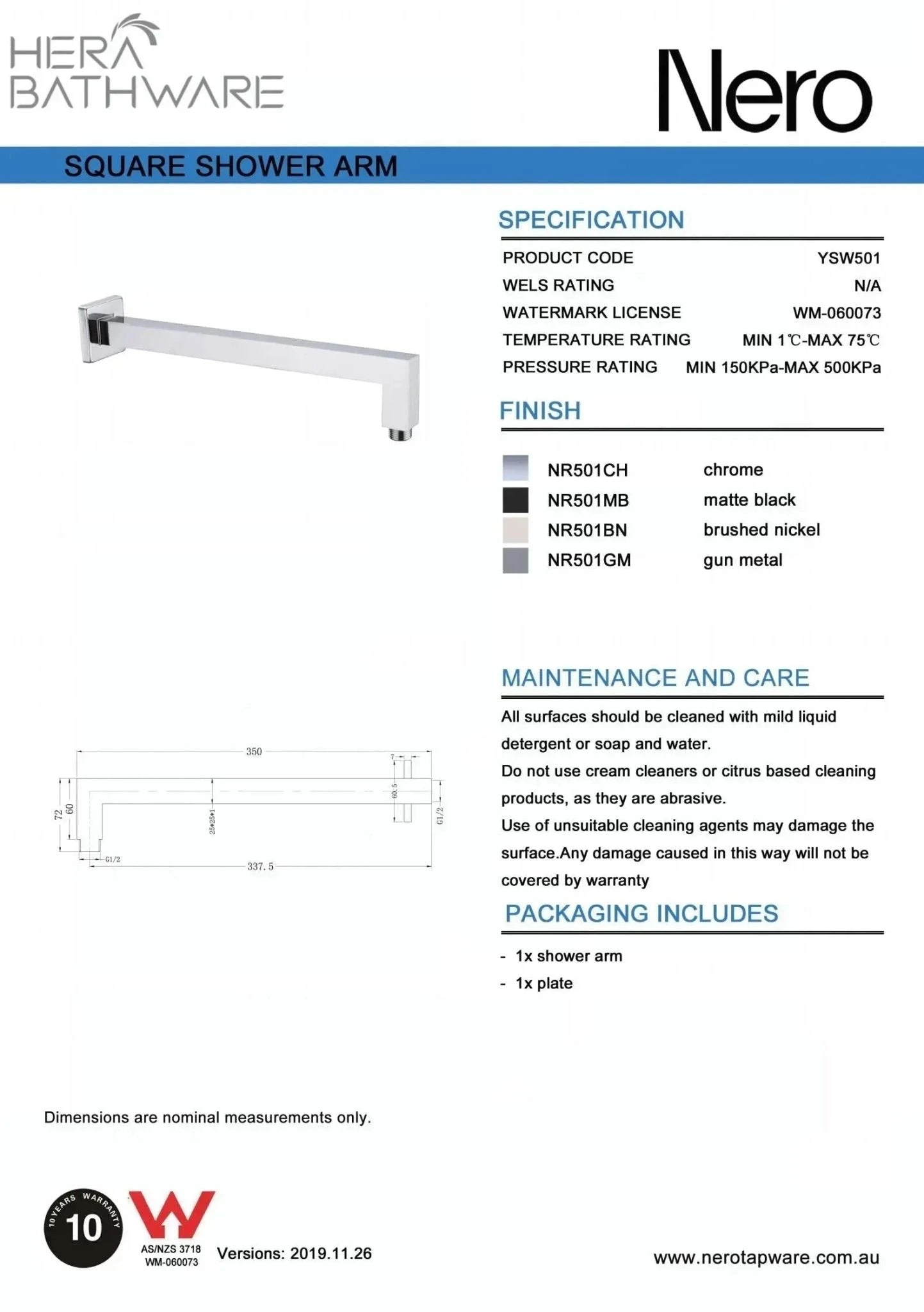 SQUARE Shower Arm SQUARE Shower Arm -HERA Bathware Sales square shower armgun metalshower armnero tapware 180476