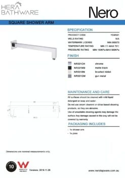 SQUARE Shower Arm 7 SQUARE Shower Arm -HERA Bathware Sales square shower armgun metalshower armnero tapware 520852