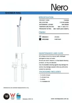 Square Shower On Bracket - Matte Black Or Chrome -HERA Bathware Sales square shower on bracket matte black or chromematte blackhand showernero tapware 502394