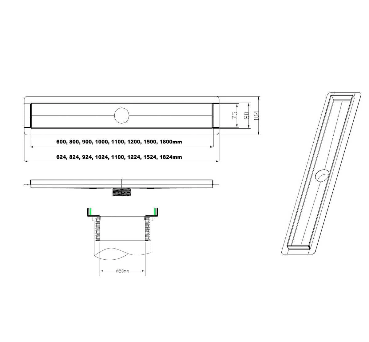 Strip Style Grate Strip Style Grate -HERA Bathware Sales strip style gratelip600mmwastebella vista 971509