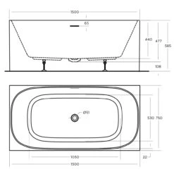 Studio Bath Tub Freestanding | Oceano -HERA Bathware Sales studio bath tub freestanding oceanofreestanding1400mmbathtuboceano 140297