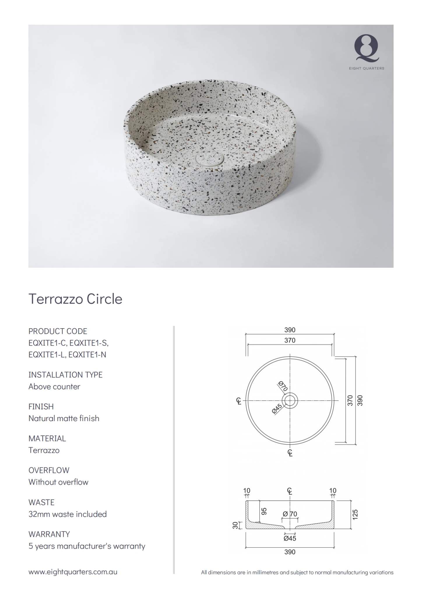 Terrazzo Circle Above Counter Basin | Eight Quarter | EQXITE1 Terrazzo Circle Above Counter Basin | Eight Quarter | EQXITE1 -HERA Bathware Sales terrazzo circle above counter basin eight quarter eqxite1naplesabove counter basineight quarter 530495