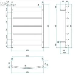 Thermogroup BC44M Curved Round Budget Ladder Heated Towel Rail 600*800*150mm -HERA Bathware Sales thermogroup bc44m curved round budget ladder heated towel rail 600800150mmstainless steelheated towel railthermogroup 338103