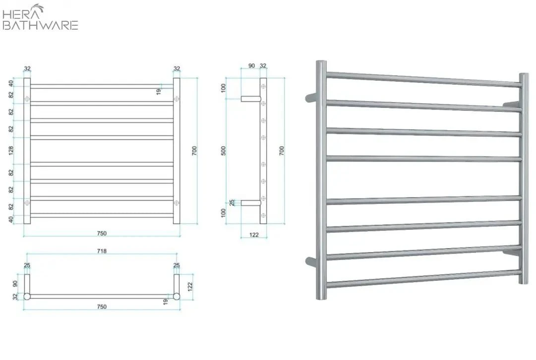 Thermogroup SR33M Straight Round Ladder Heated Towel Rail 750*700*122mm Thermogroup SR33M Straight Round Ladder Heated Towel Rail 750*700*122mm -HERA Bathware Sales thermogroup sr33m straight round ladder heated towel rail 750700122mmstainless steelheated towel railthermogroup 679269