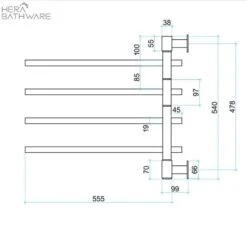 Thermogroup SV35 Straight Square Swivel Heated Towel Rail 600*540*99mm -HERA Bathware Sales thermogroup sv35 straight square swivel heated towel rail 60054099mmstainless steelheated towel railthermogroup 398640
