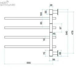 Thermogroup USV35 Straight Square Swivel Non-Heated Towel Rail 600*540*99mm -HERA Bathware Sales thermogroup usv35 straight square swivel non heated towel rail 60054099mmstainless steelheated towel railthermogroup 341193