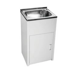 Tulsa Laundry Troughs With Metal Cabinet 27 - 45 Litre -HERA Bathware Sales tulsa laundry troughs with metal cabinet 27 45 litre27lgloss whitelaundry cabinetbest bm 467616