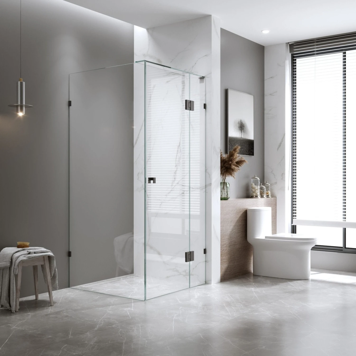 Valentina Fully Frameless Shower Screen - 2100mm Height - Hinge Door - Front And Return - Multiple Sizes -HERA Bathware Sales valentina fully frameless shower screen 2100mm height hinge door front and return multiple sizes600 9000mmblackshower screenbella vista 774162 1