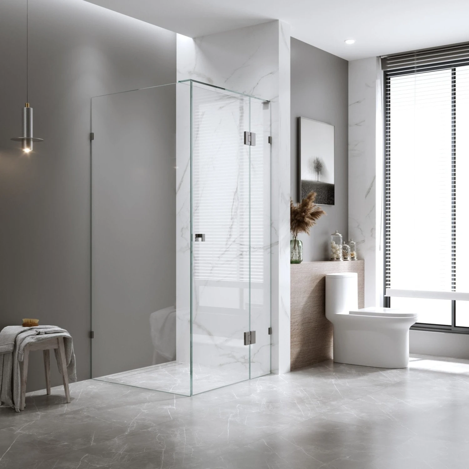 Valentina Fully Frameless Shower Screen - 2100mm Height - Hinge Door - Front And Return - Multiple Sizes -HERA Bathware Sales valentina fully frameless shower screen 2100mm height hinge door front and return multiple sizes600 9000mmgun metalshower screenbella vista 873690 1