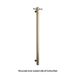 VS900HBB Brushed Brass Round Vertical Single Heated Towel Rail-W142xH900xD100mm